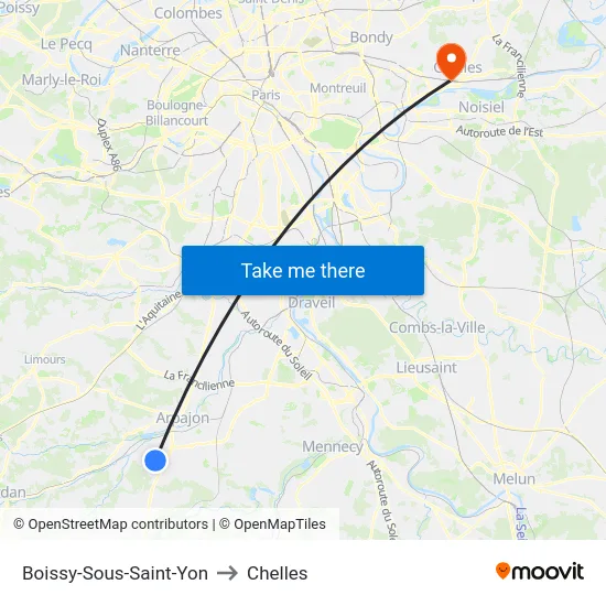 Boissy-Sous-Saint-Yon to Chelles map