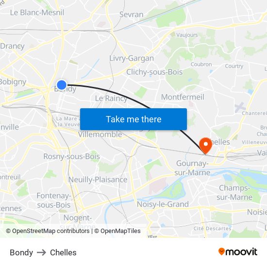 Bondy to Chelles map