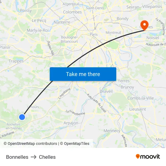 Bonnelles to Chelles map