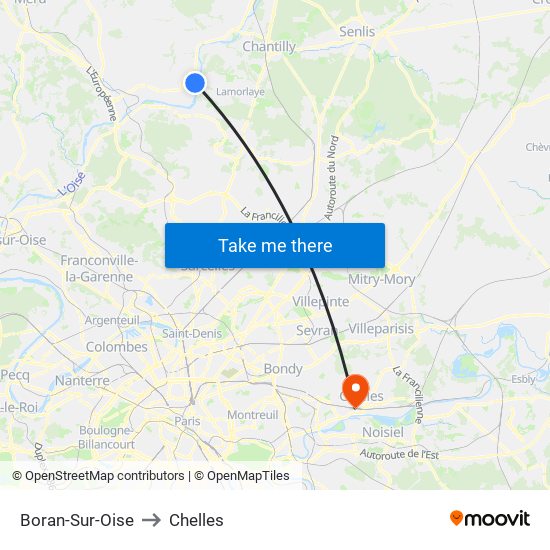 Boran-Sur-Oise to Chelles map