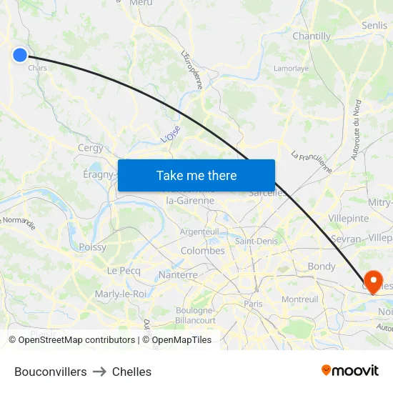 Bouconvillers to Chelles map