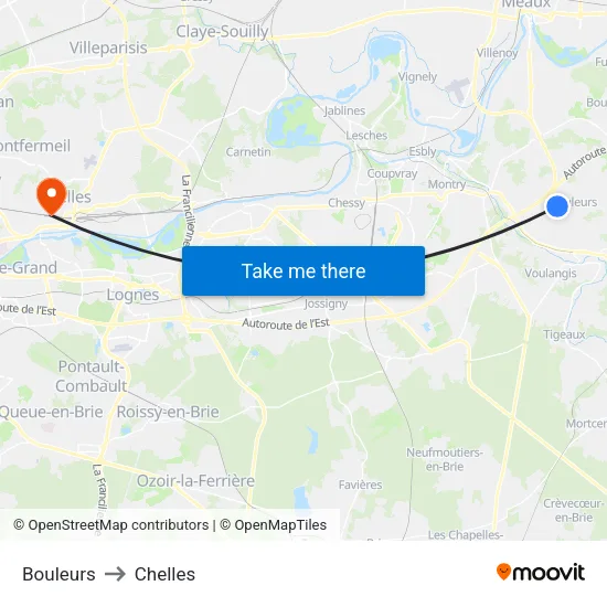 Bouleurs to Chelles map