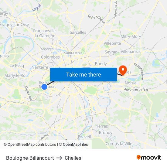 Boulogne-Billancourt to Chelles map