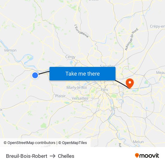 Breuil-Bois-Robert to Chelles map