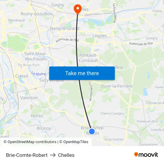Brie-Comte-Robert to Chelles map