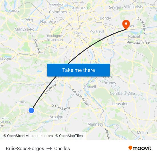 Briis-Sous-Forges to Chelles map