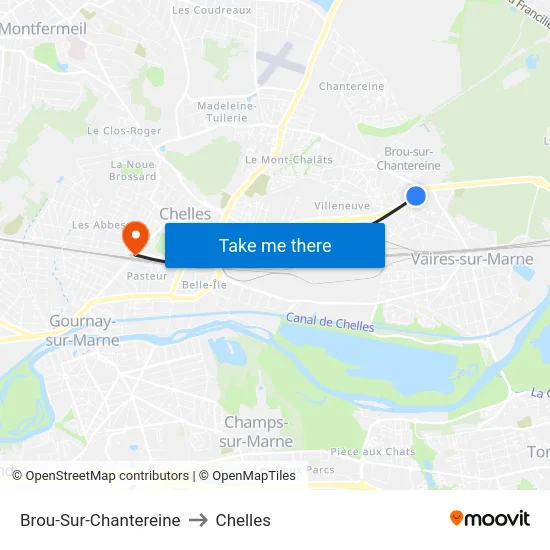 Brou-Sur-Chantereine to Chelles map