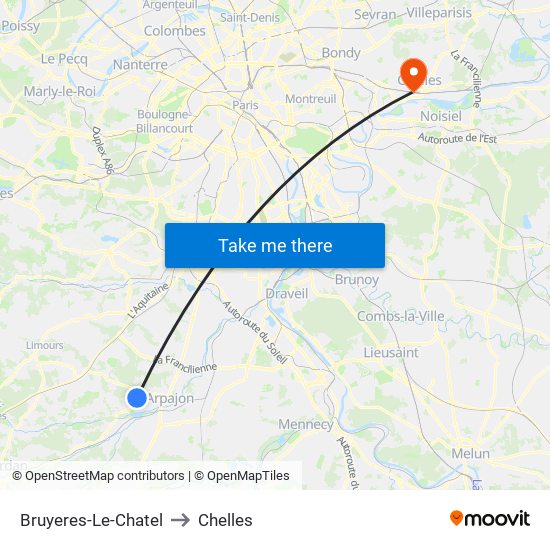 Bruyeres-Le-Chatel to Chelles map