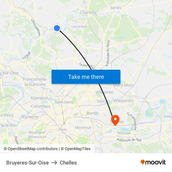 Bruyeres-Sur-Oise to Chelles map