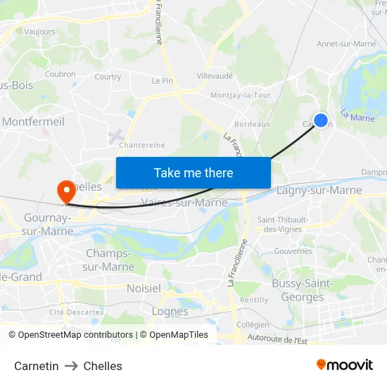 Carnetin to Chelles map