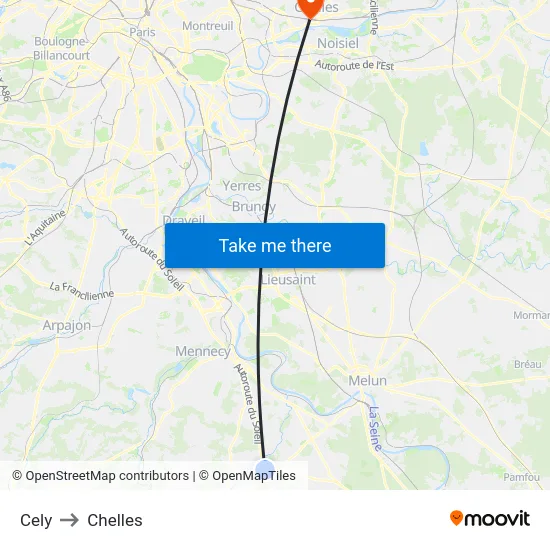 Cely to Chelles map