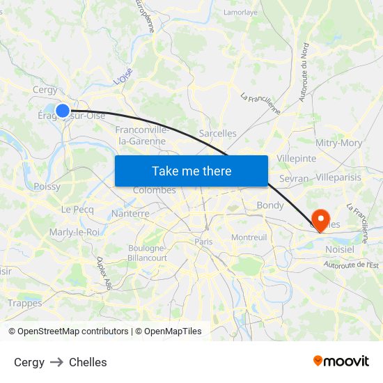 Cergy to Chelles map