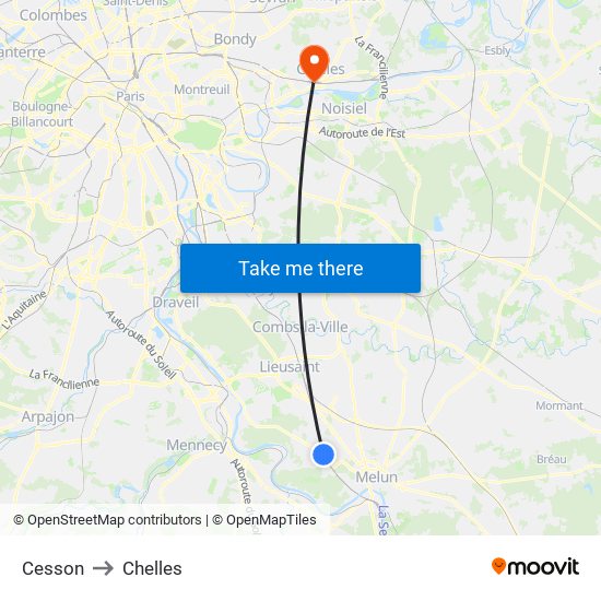 Cesson to Chelles map