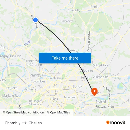 Chambly to Chelles map