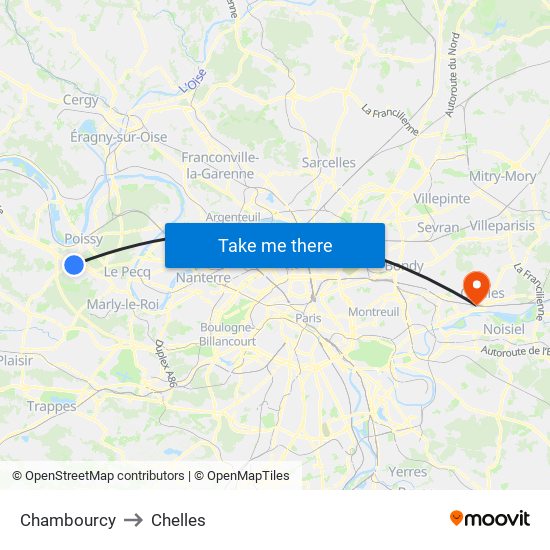 Chambourcy to Chelles map