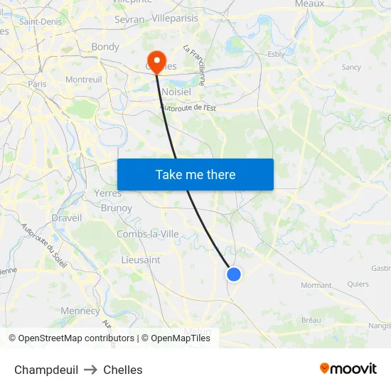 Champdeuil to Chelles map