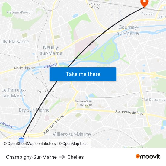 Champigny-Sur-Marne to Chelles map