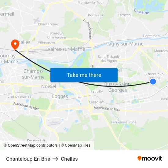 Chanteloup-En-Brie to Chelles map