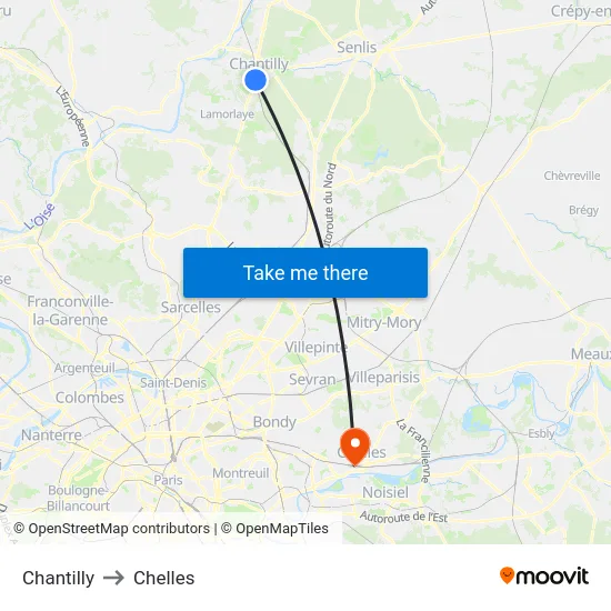 Chantilly to Chelles map