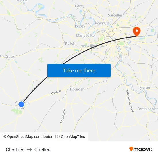 Chartres to Chelles map