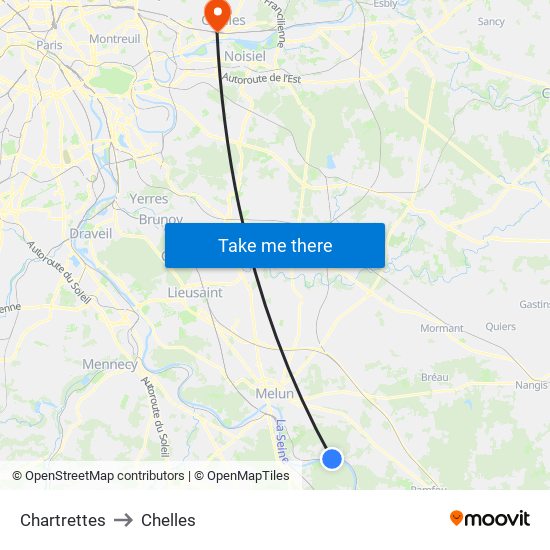 Chartrettes to Chelles map