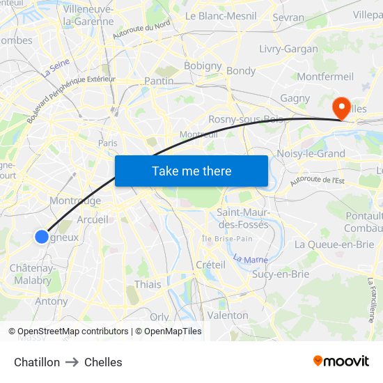 Chatillon to Chelles map