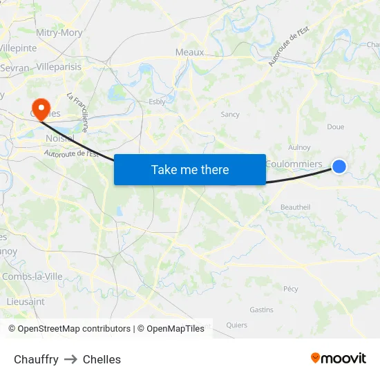 Chauffry to Chelles map