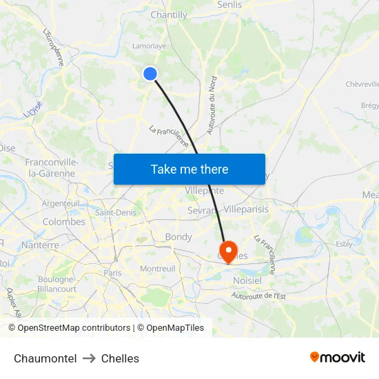 Chaumontel to Chelles map