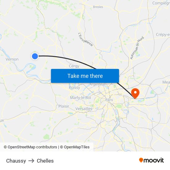 Chaussy to Chelles map