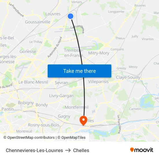 Chennevieres-Les-Louvres to Chelles map