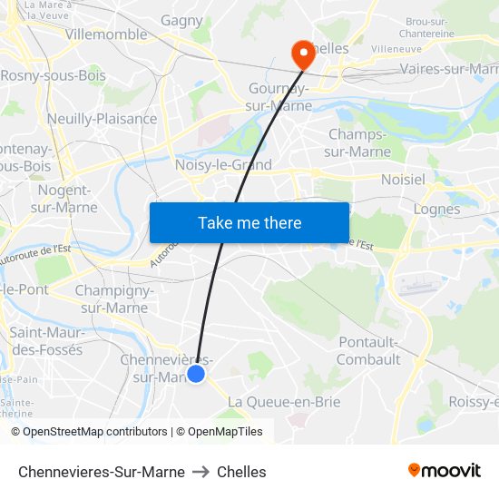 Chennevieres-Sur-Marne to Chelles map