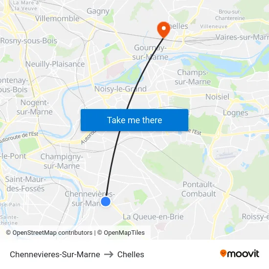 Chennevieres-Sur-Marne to Chelles map