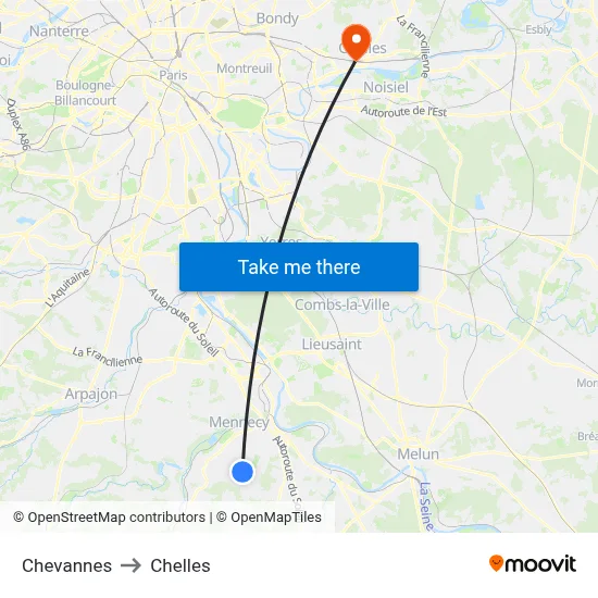 Chevannes to Chelles map