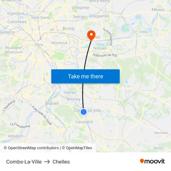 Combs-La-Ville to Chelles map