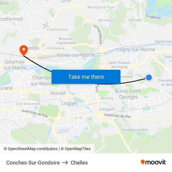 Conches-Sur-Gondoire to Chelles map