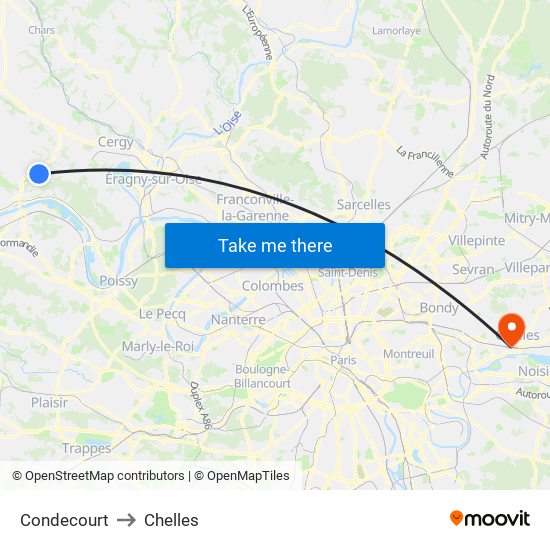 Condecourt to Chelles map