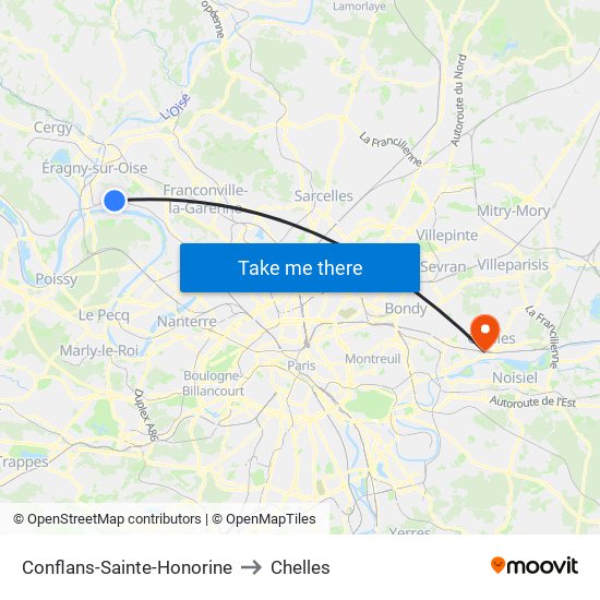 Conflans-Sainte-Honorine to Chelles map