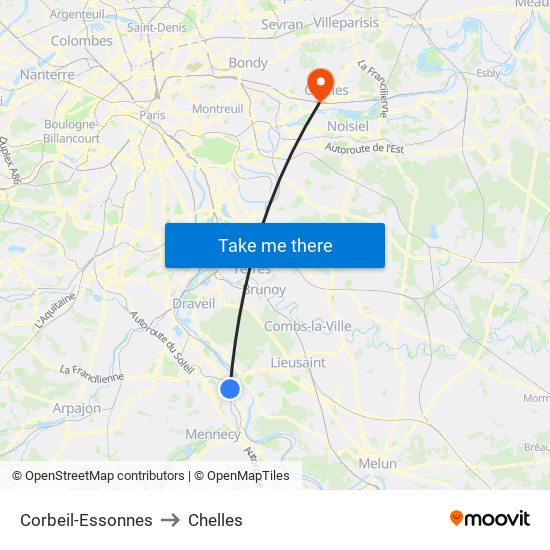 Corbeil-Essonnes to Chelles map