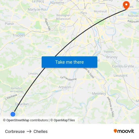 Corbreuse to Chelles map