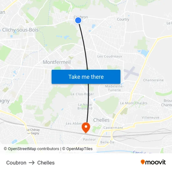 Coubron to Chelles map