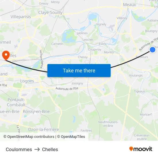 Coulommes to Chelles map