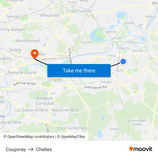 Coupvray to Chelles map