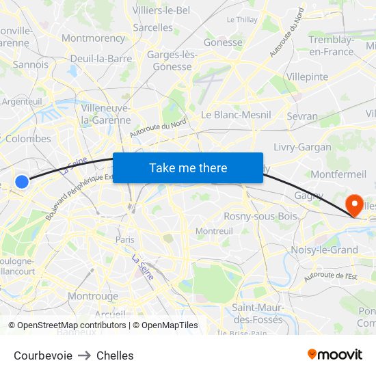 Courbevoie to Chelles map