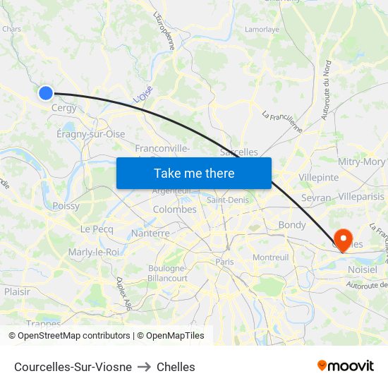 Courcelles-Sur-Viosne to Chelles map