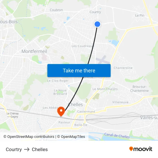 Courtry to Chelles map