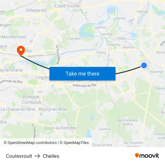 Coutevroult to Chelles map