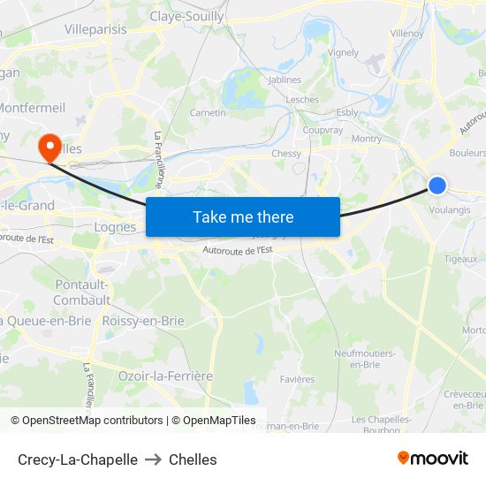 Crecy-La-Chapelle to Chelles map