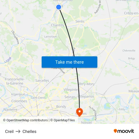 Creil to Chelles map