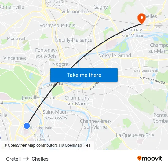 Creteil to Chelles map