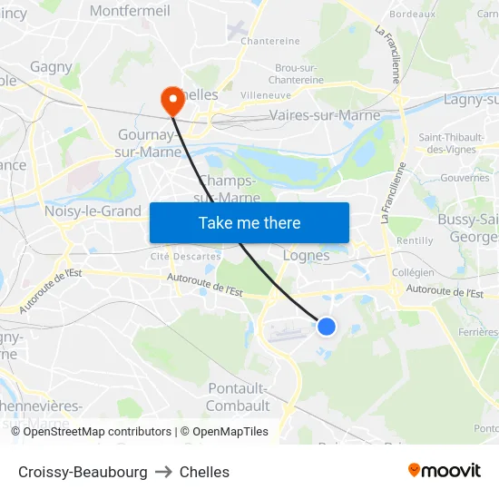 Croissy-Beaubourg to Chelles map